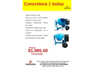 CONCRETERA CON MOTOR HONDA5.5 HP